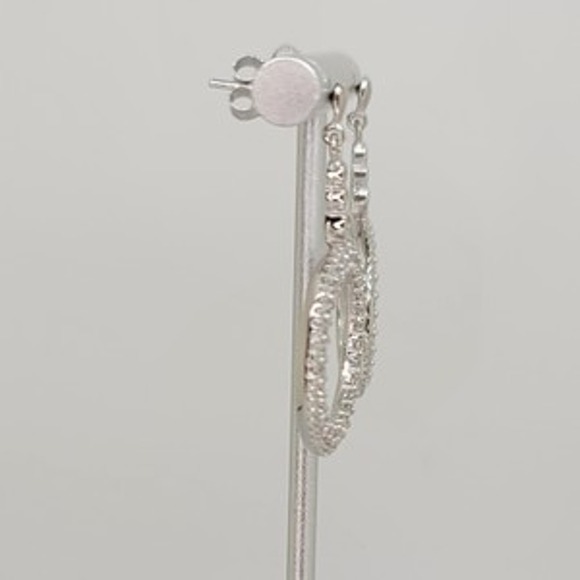 Platinum Plated .925 SS 1.67cttw Diamond  Simulant Circle Earrings - Picture 6 of 9